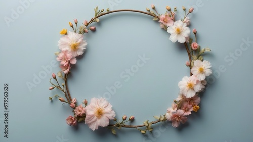 Circular floral wreath with pink and white flowers