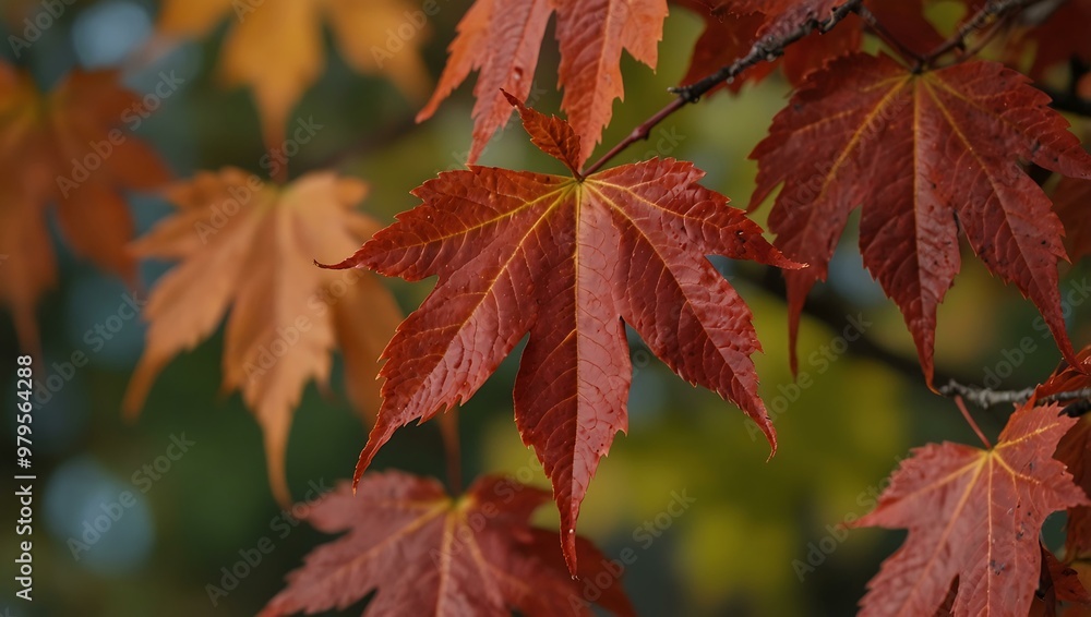 Close-up of vibrant red maple leaves in autumn. Close-up of vibrant red maple leaves in autumn.