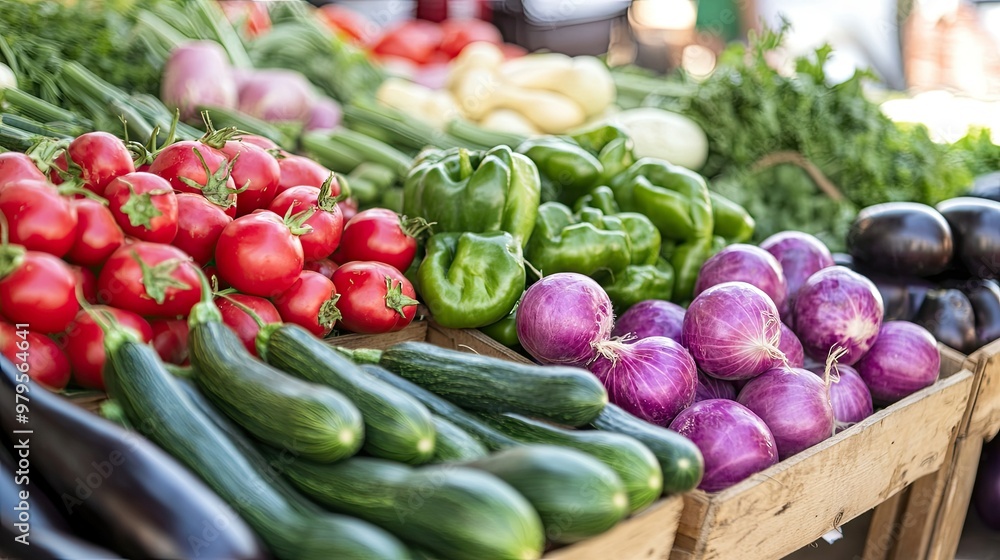 Fresh vegetables on display at a farmer market, showcasing the bounty of local agriculture. Fresh vegetables on display at a farmer market, showcasing the bounty of local agriculture.