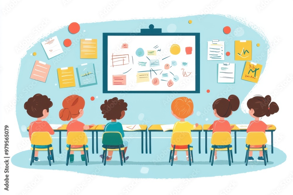 Children In A Classroom Looking At The Whiteboard. Children In A Classroom Looking At The Whiteboard.