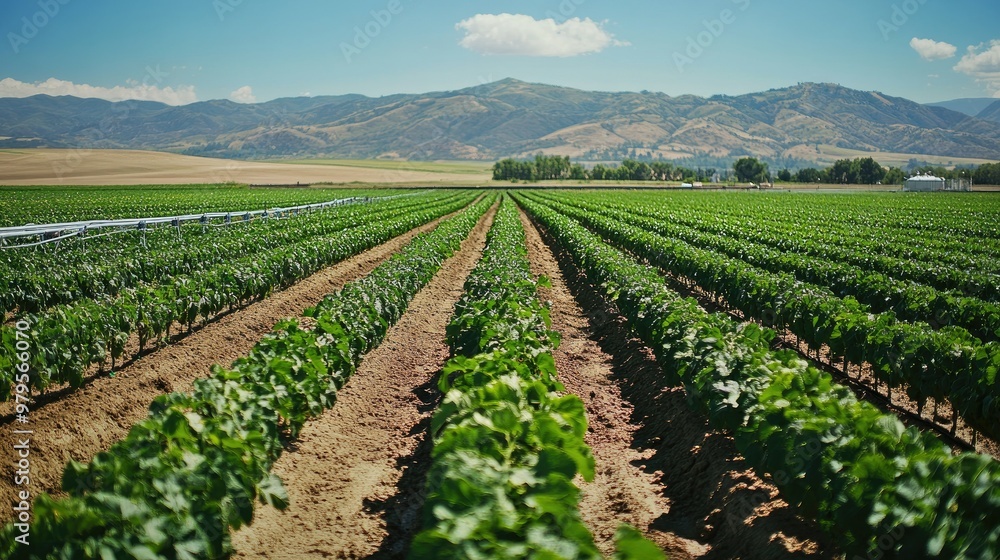 High-tech irrigation system automatically watering rows of crops, optimizing water usage for sustainable farming. 78d141f87de2 High-tech irrigation system automatically watering rows of crops, optimizing water usage for sustainable farming. 78d141f87de2