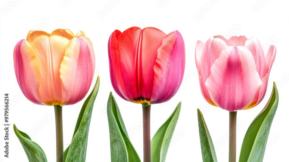 Naklejka premium Spring tulips against white backdrop