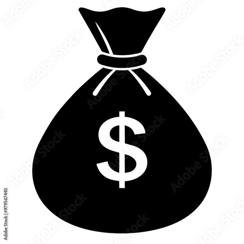Money bag illustration in black and white style for finance and wealth concepts
