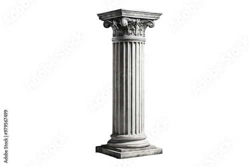 Antique pillar, vintage style, full body, centered and isolated, stark white background, high-quality stock photo, distinct texture details, shadows providing depth, soft lighting, realistic