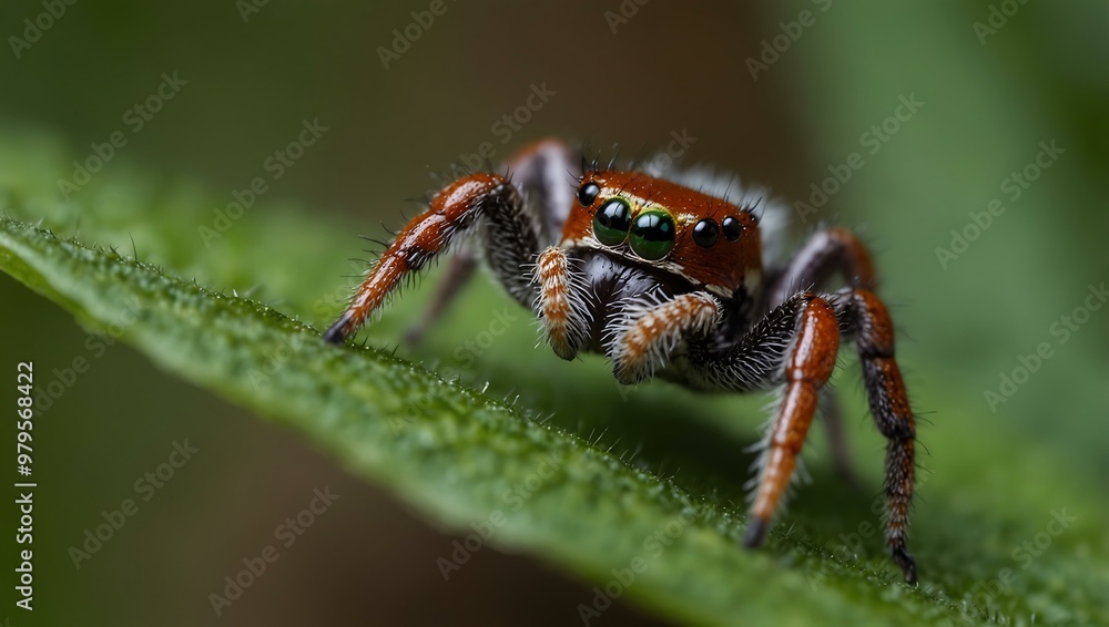 Colorful jumping spider on a green leaf. Colorful jumping spider on a green leaf.
