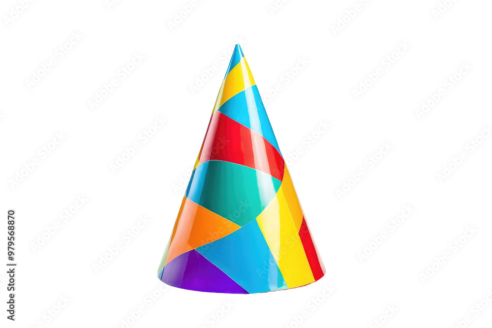 Colorful party hat, full body centered, isolation on a white background, stock photo style, vibrant hues, crisp edges, shadow detailing, studio lighting, high resolution Colorful party hat, full body centered, isolation on a white background, stock photo style, vibrant hues, crisp edges, shadow detailing, studio lighting, high resolution
