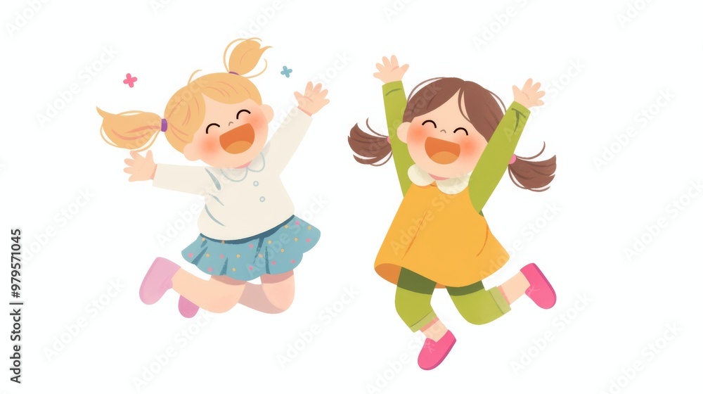 Simple Clip Art of Happy Girls Jumping for Joy: Blonde and Brown Hair with Long Pigtails
Simple Clip Art of Happy Girls Jumping for Joy: Blonde and Brown Hair with Long Pigtails