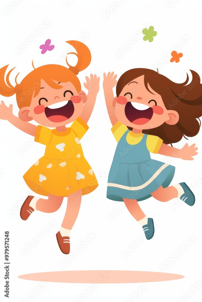 Simple Clip Art of Happy Girls Jumping for Joy: Blonde and Brown Hair with Long Pigtails
Simple Clip Art of Happy Girls Jumping for Joy: Blonde and Brown Hair with Long Pigtails