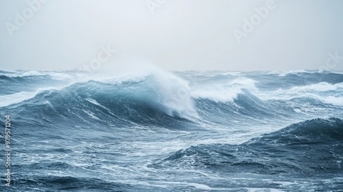 Waves rolling in on a windy day, with whitecaps and gusts of wind stirring up the sea.