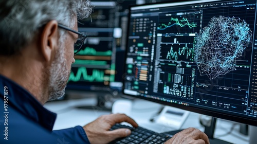 A bank manager reviewing documents on a computer, Ultra HD, 8K, HDR, modern office, sharp details of the screen and financial reports