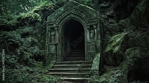 .Horror halloween haunted house in creepy night forest.
 photo