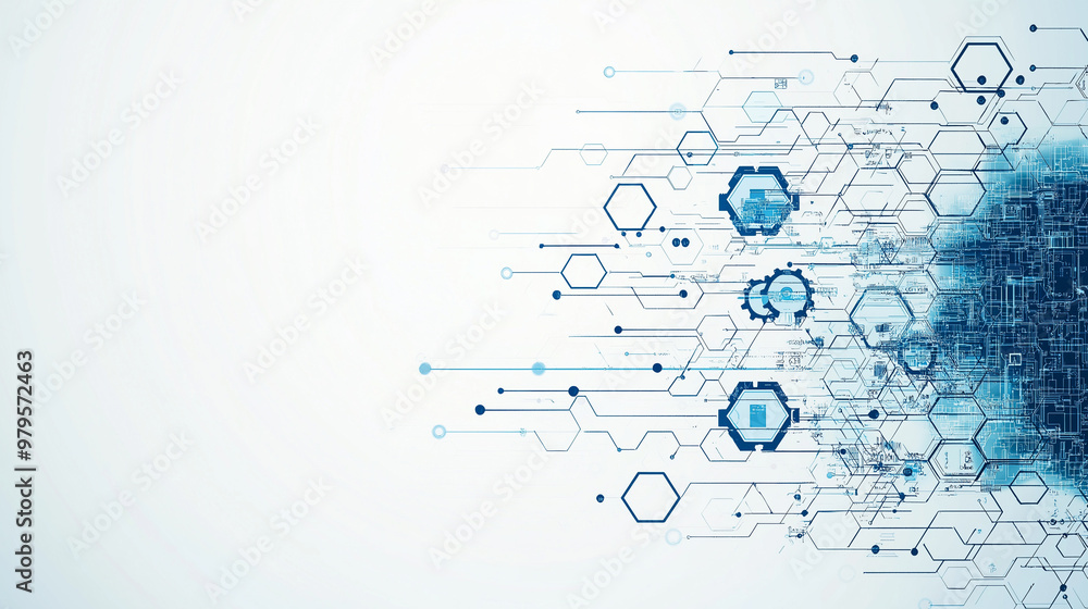 Obraz premium A blue and white background with a lot of hexagons and dots