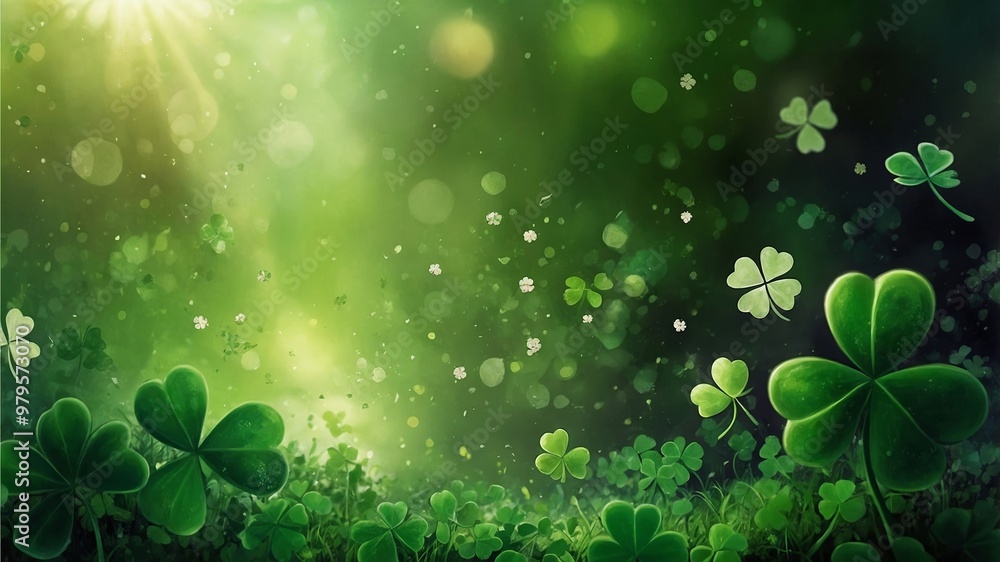 Dreamy bokeh background with lush clover leaves