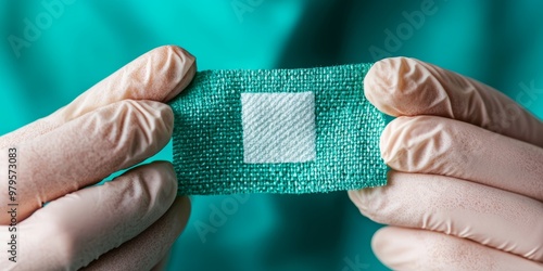 Close-up of a doctor hand placing a bandage on a small wound, wound care, post-checkup treatment photo