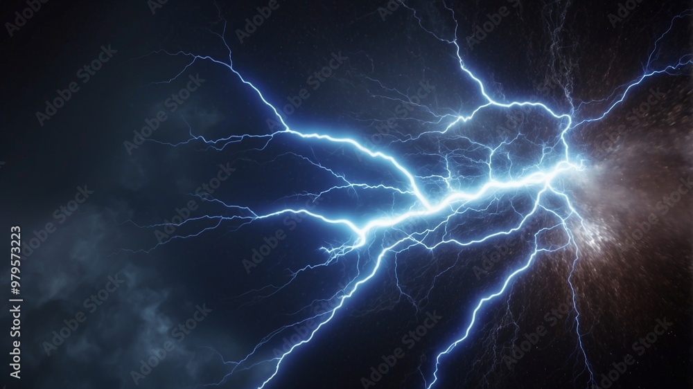 Dynamic blue lightning bolts against a dark sky Dynamic blue lightning bolts against a dark sky
