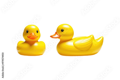 Yellow rubber duck, high-resolution stock photo, centered full body isolation, stark white background, smooth shine on surface mimicking studio lighting, perfect shadow casting beneath