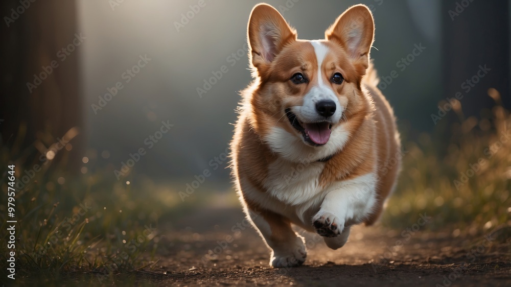 Energetic welsh corgi running with its short legs Energetic welsh corgi running with its short legs