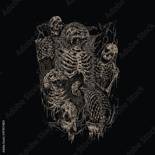 skeleton skull horror death metal illustration