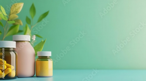 Nutraceuticals in eco-friendly packaging, sustainability concept, 3D illustration