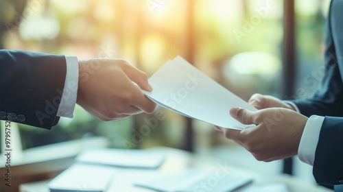 Businessmen Exchanging Documents in a Formal Setting