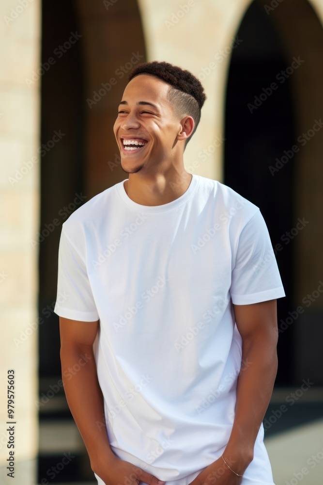 Standing cheerful laughing t-shirt. Standing cheerful laughing t-shirt.