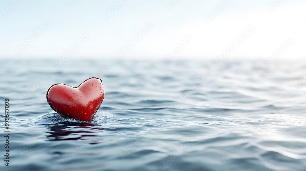 Fototapeta premium Heart-shaped raft floating on floodwaters