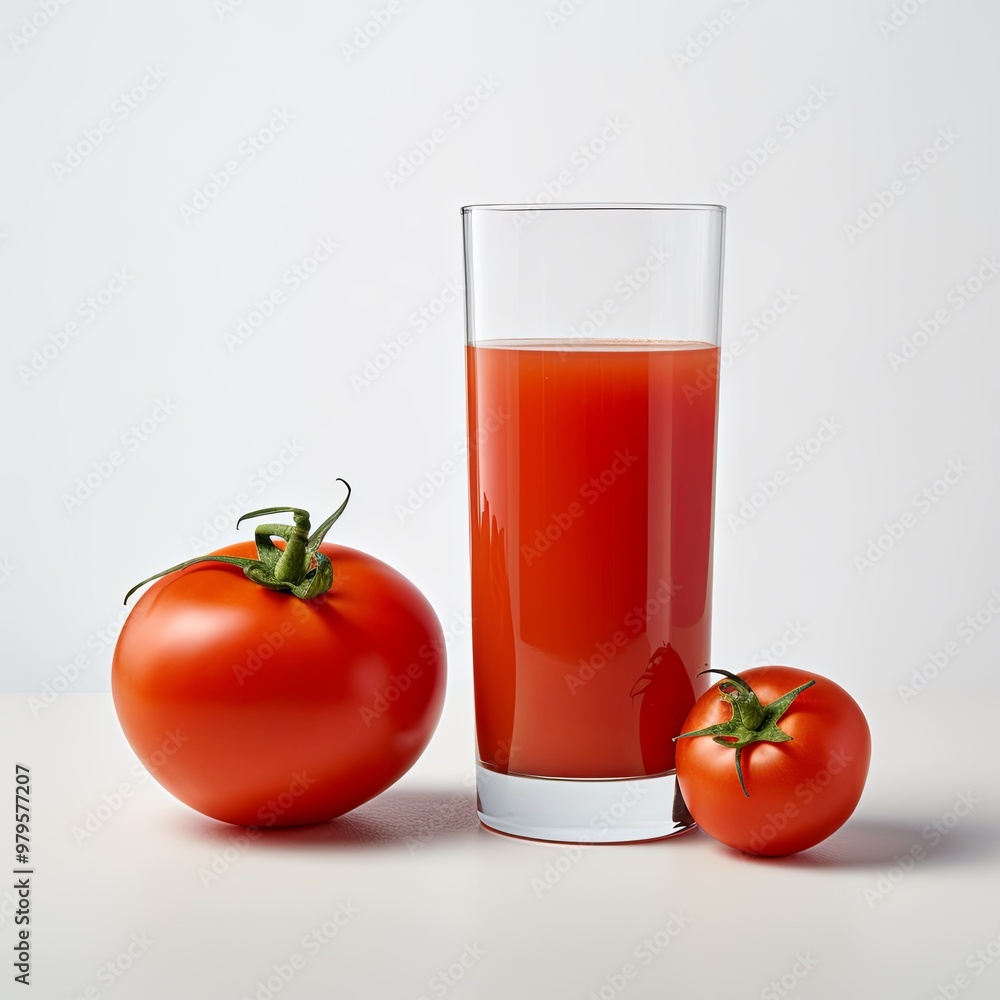 Glass of tomato juice and some tomato on the side white background. Glass of tomato juice and some tomato on the side white background.