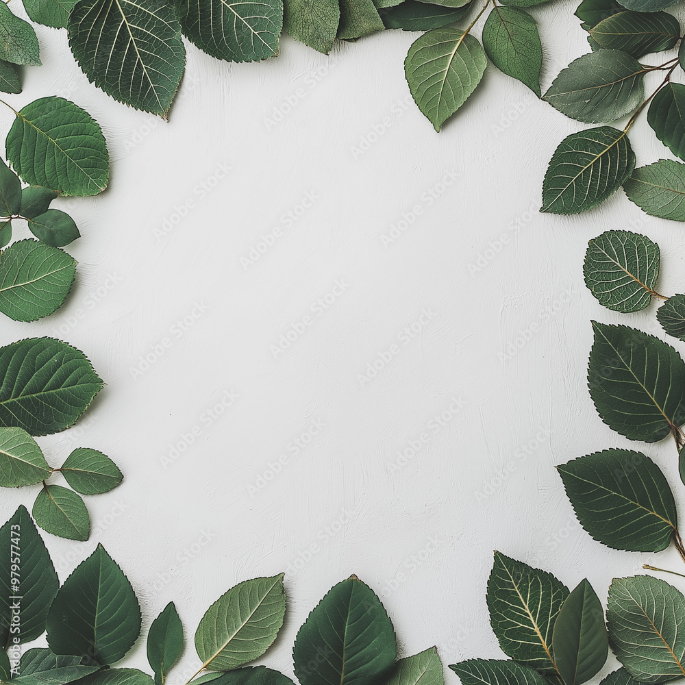 Naklejka premium A watercolor painting of green leaves with a white background