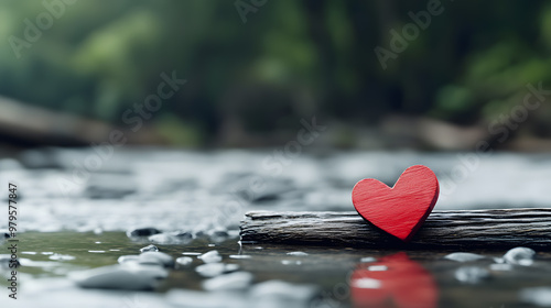 Heart-shaped raft floating on floodwaters photo