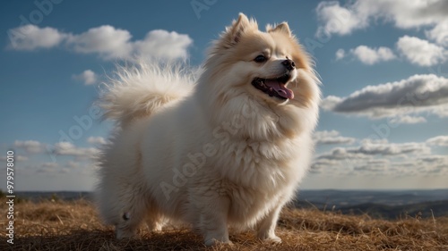 Fluffy white spitz that looks like a cloud photo