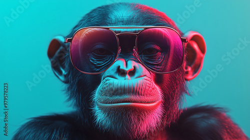 Funny ape on colorful background