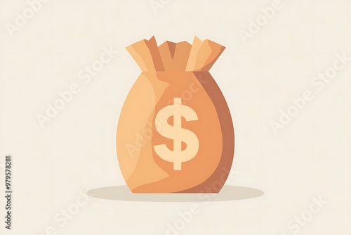 A flat art icon of a money bag with a dollar symbol, representing wealth, financial success, and savings