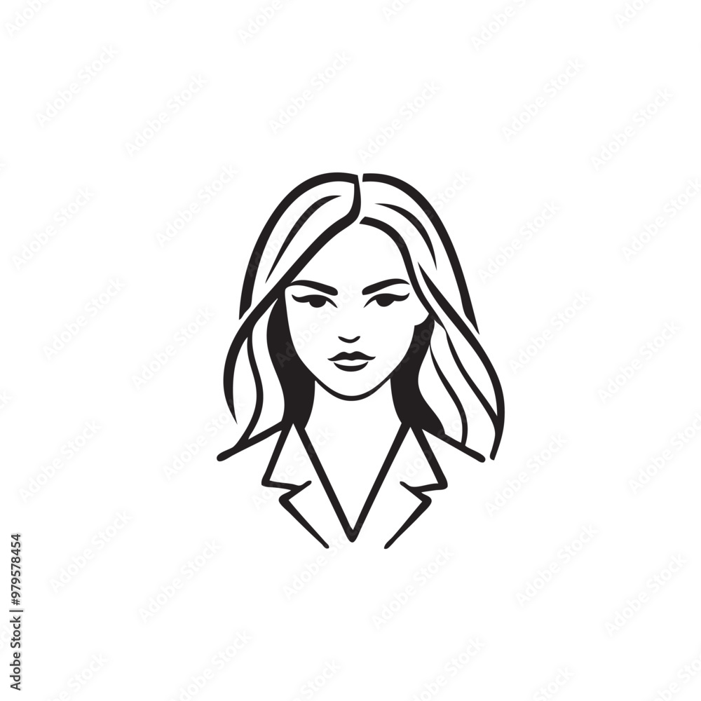 line drawing of woman vector, black and white, one color logo