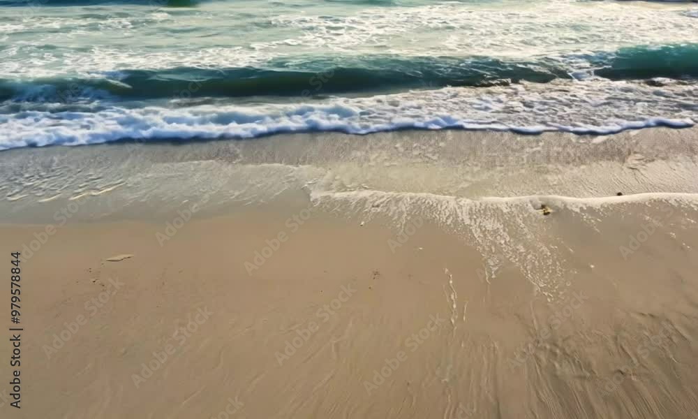 Ocean waves gently washing over the sandy shore at sunrise
Ocean waves gently washing over the sandy shore at sunrise