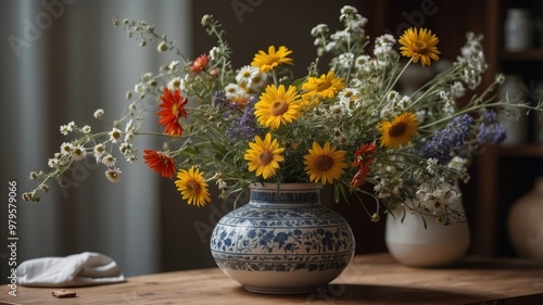 Wallpaper Mural Freshly picked wildflowers in a folk pattern vase Torontodigital.ca