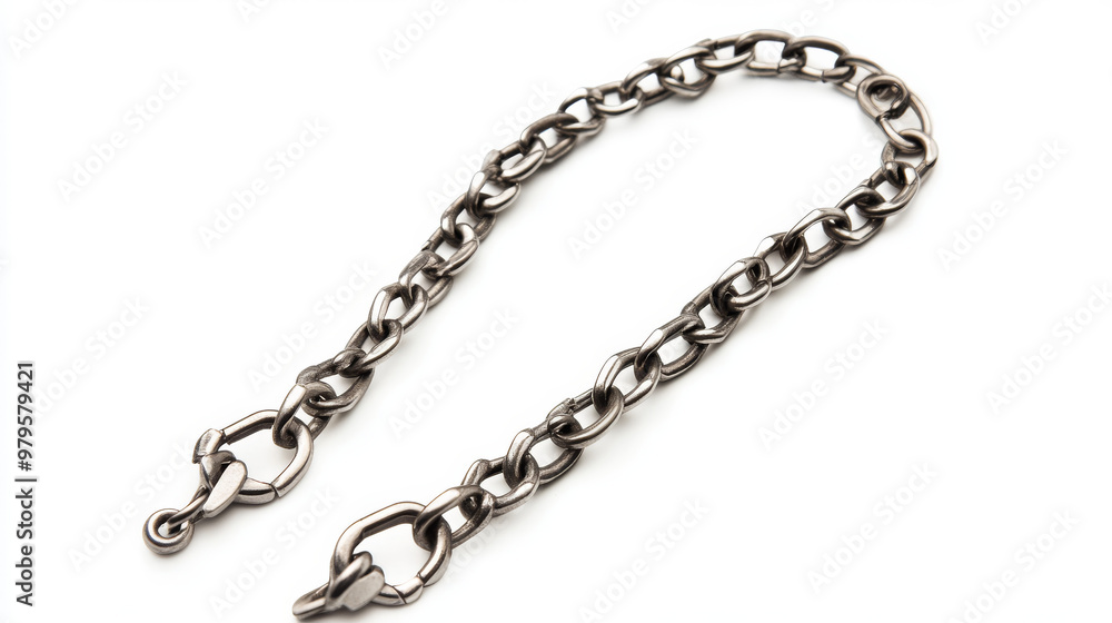 A metal chain, designed for a keychain, with clasps on both ends, isolated against a white backdrop. A metal chain, designed for a keychain, with clasps on both ends, isolated against a white backdrop.