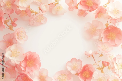Delicate Pink Blossoms Framing a White Background