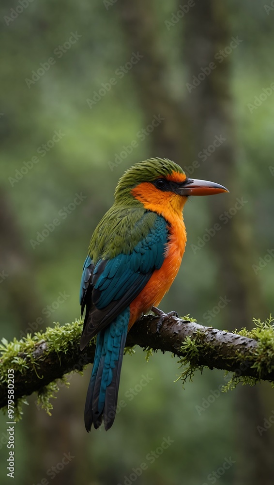 Costa Rican bird perched on a mossy branch. Costa Rican bird perched on a mossy branch.