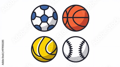 Set of flat icons related to sport ball. Ball Equipment Sports Linear icon collection