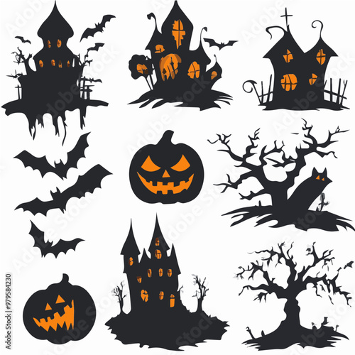 halloween background with halloween pumpkin  vector icon sheet