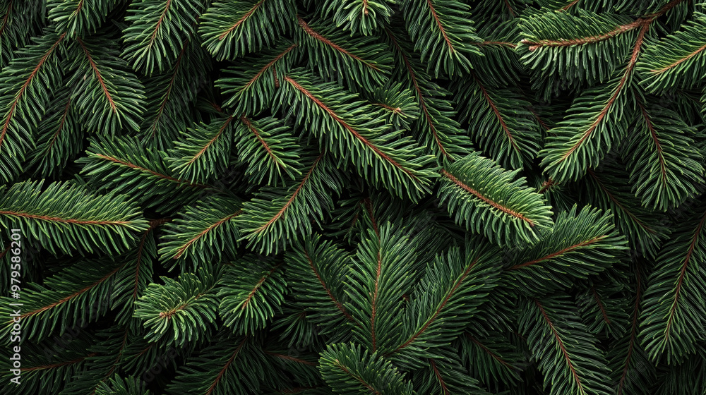 Close-up of green pine tree branches with needles, creating a natural and dense foliage background. Close-up of green pine tree branches with needles, creating a natural and dense foliage background.