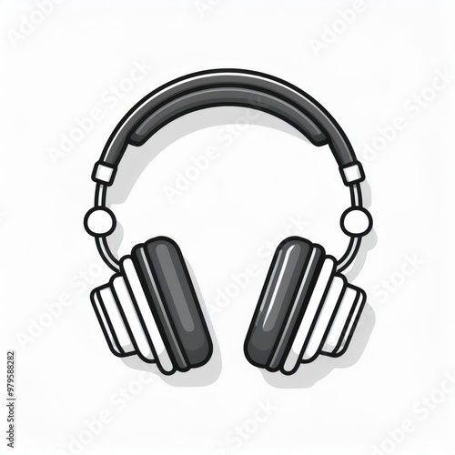 Minimalist Black and White Headphones Icon. Modern Line Art Illustration of Over-Ear Studio Headset for Audio, Music, Podcast, or Technology Themed Design on a Soft Gradient White Background PNG Logo