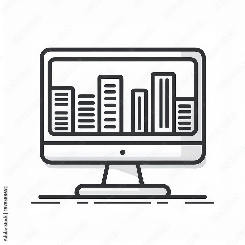 Minimalist Line Art of a Computer Screen Displaying Mountain Landscape with a Sun and Clouds. Modern Vector Illustration in Black and White for Technology and Nature Themes Png Logo Minimalist Line Art of a Computer Screen Displaying Mountain Landscape with a Sun and Clouds. Modern Vector Illustration in Black and White for Technology and Nature Themes Png Logo
