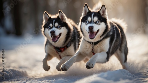 Husky running with power and grace in motion