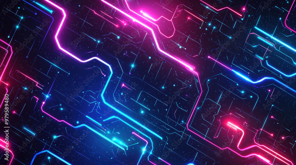 Futuristic seamless pattern featuring glowing circuit lines in vibrant neon colors, creating dynamic and energetic visual effect. This design is perfect for technology themed projects Futuristic seamless pattern featuring glowing circuit lines in vibrant neon colors, creating dynamic and energetic visual effect. This design is perfect for technology themed projects