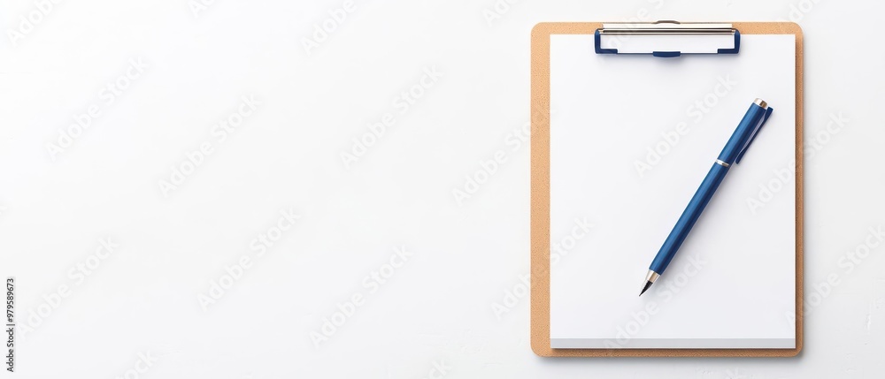 Business plan on a clipboard with a pen, ready for a strategic planning meeting Business plan on a clipboard with a pen, ready for a strategic planning meeting