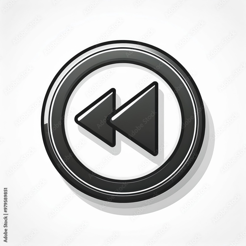Minimalist Black and White Rewind Button Icon in Circular Design with Drop Shadow on Clean White Background Vector Logo Icon Png Minimalist Black and White Rewind Button Icon in Circular Design with Drop Shadow on Clean White Background Vector Logo Icon Png