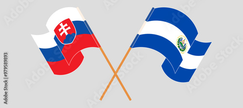 Photography Crossed and waving flags of Slovakia and Republic of El Salvador