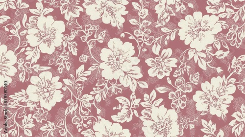 Elegant Floral Pattern on Burgundy Background