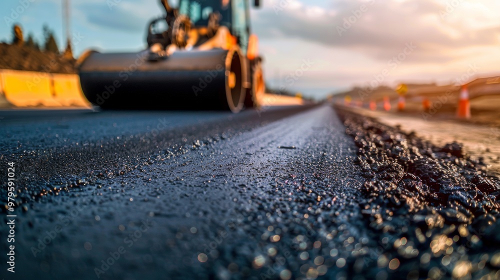 road roller on a pavement road road roller on a pavement road